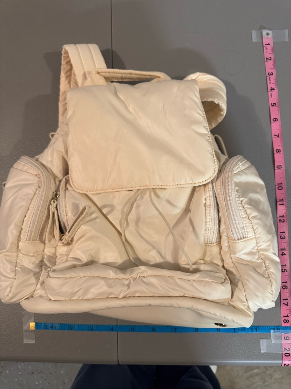 Cloud by Caara in Cream Quilted Nylon Backpack with Side Pockets